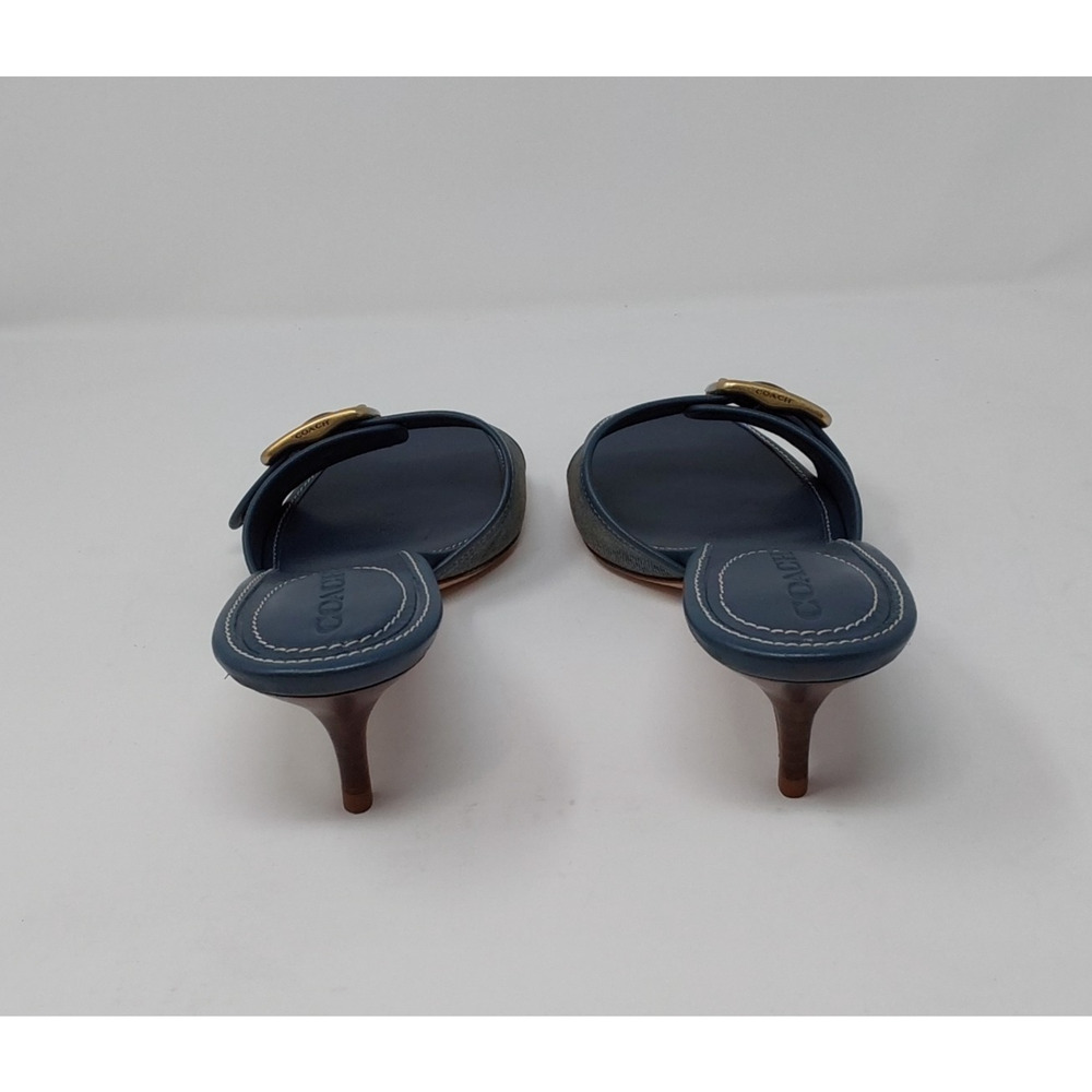 Coach Margot Dark Indigo Denim Buckle Heels Sandals Womens Size 8 - Picture 4 of 16